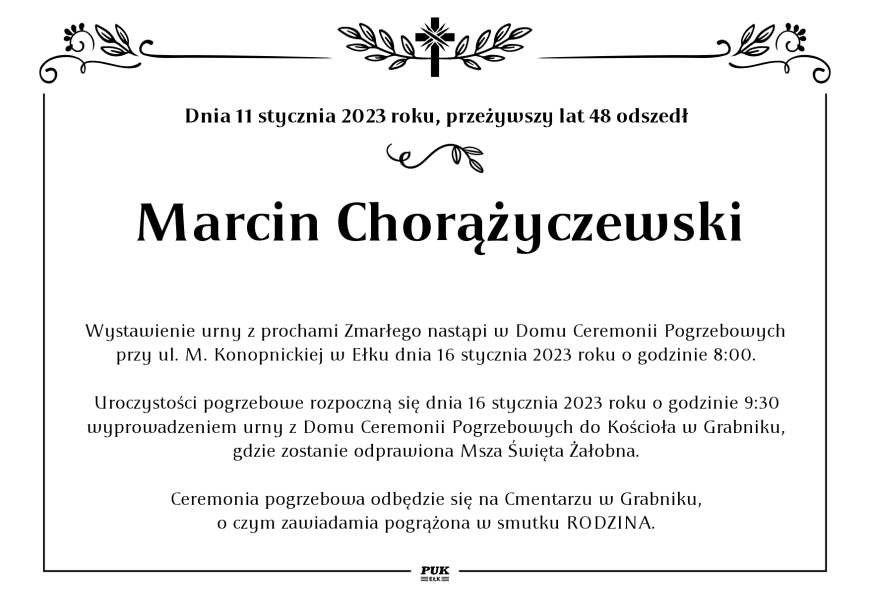 Marcin Chorążyczewski - nekrolog